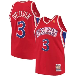 Charming Allen Iverson Philadelphia 76ers 1996/97 Hardwood Classics Authentic Jersey   Red/Black/White perfect for showing team spirit