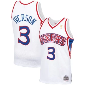 Premium Allen Iverson Philadelphia 76ers 1996/97 Hardwood Classics Swingman Jersey   White/Red/Royal/Black for passionate basketball fans