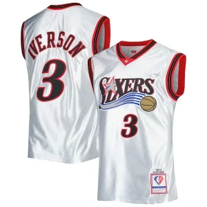 Fantastic Allen Iverson Philadelphia 76ers 2000/01 Hardwood Classics 75th Anniversary Swingman Jersey   Platinum to stand out at the arena