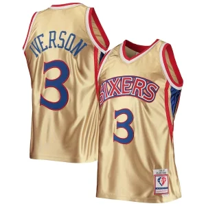 Gorgeous Allen Iverson Philadelphia 76ers 75th Anniversary 1996/97 Hardwood Classics Swingman Jersey   Gold for passionate basketball fans