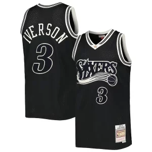 Gorgeous Allen Iverson Philadelphia 76ers Hardwood Classics Off Court Swingman Jersey   Black perfect for showing team spirit