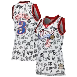 Charming Allen Iverson Philadelphia 76ers Women's 2000 Doodle Swingman Jersey   White a must - have for collectors