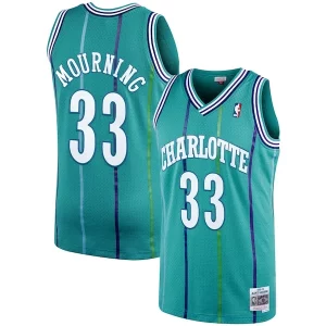 Magnificent Alonzo Mourning Charlotte Hornets 1992/93 Hardwood Classics Swingman Jersey   Teal to stand out at the arena