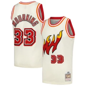 Gorgeous Alonzo Mourning Miami Heat Chainstitch Swingman Jersey   Cream for passionate basketball fans