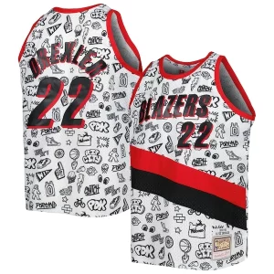 Exquisite Clyde Drexler Portland Trail Blazers 1991/92 Hardwood Classics Doodle Swingman Player Jersey   White perfect for showing team spirit