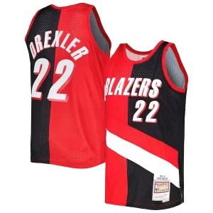 Charming Clyde Drexler Portland Trail Blazers Hardwood Classics 1991/92 Split Swingman Jersey   Red/Black to elevate your game - day look