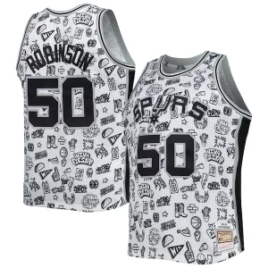 Magnificent David Robinson San Antonio Spurs 1998/99 Hardwood Classics Doodle Swingman Player Jersey   White for passionate basketball fans