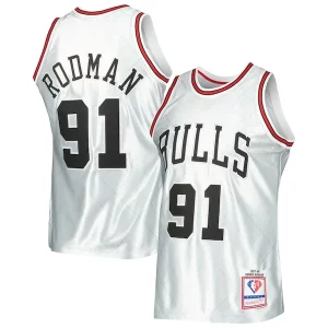 Magnificent Dennis Rodman Chicago Bulls 1997/98 Hardwood Classics 75th Anniversary Swingman Jersey   Platinum to stand out at the arena