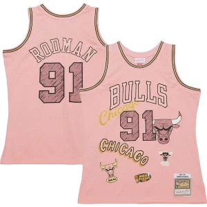 Stunning Dennis Rodman Chicago Bulls 1997/98 Swingman Sidewalk Sketch Jersey   Pink for passionate basketball fans