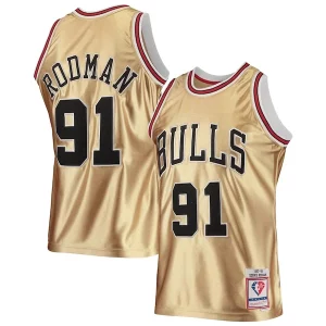 Stunning Dennis Rodman Chicago Bulls 75th Anniversary 1997/98 Hardwood Classics Swingman Jersey   Gold for ultimate sports enthusiasts