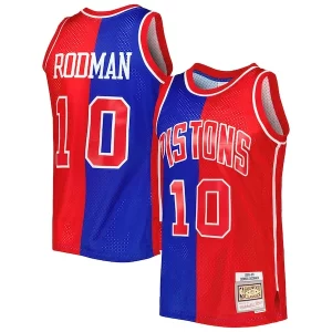 Fantastic Dennis Rodman Detroit Pistons Hardwood Classics 1988/89 Split Swingman Jersey   Blue/Red to stand out at the arena