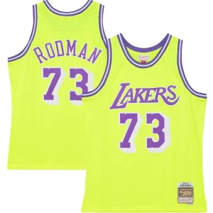Gorgeous Dennis Rodman Los Angeles Lakers Hardwood Classics 1998/99 Tropical Swingman Jersey   Neon Yellow to elevate your game - day look