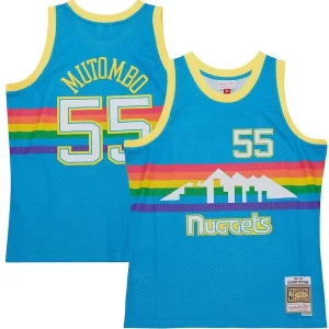 Premium Dikembe Mutombo Denver Nuggets Hardwood Classics 1991/92 Tropical Swingman Jersey   Blue a must - have for collectors