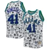 Stunning Dirk Nowitzki Dallas Mavericks 1998/99 Hardwood Classics Doodle Swingman Jersey White a must - have for collectors