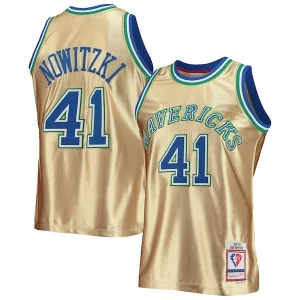 Stunning Dirk Nowitzki Dallas Mavericks 75th Anniversary 1998/99 Hardwood Classics Swingman Jersey   Gold perfect for showing team spirit