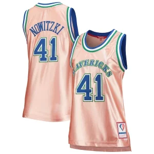 Fantastic Dirk Nowitzki Dallas Mavericks Women's 75th Anniversary Rose Gold 1998 Swingman Jersey   Pink for ultimate sports enthusiasts