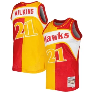 Superb Dominique Wilkins Atlanta Hawks Hardwood Classics 1986/87 Split Swingman Jersey   Yellow/Red for passionate basketball fans