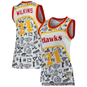 Fantastic Dominique Wilkins Atlanta Hawks Women's 1986 Doodle Swingman Jersey   White for passionate basketball fans