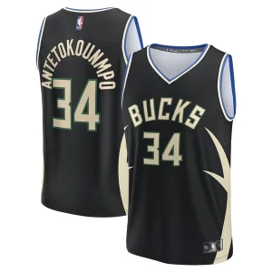 Magnificent Giannis Antetokounmpo Milwaukee Bucks Fast Break Replica Player Jersey   Statement Edition   Black to stand out at the arena