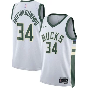 Superb Giannis Antetokounmpo Milwaukee Bucks Nike Unisex Swingman Jersey   Association Edition   White/Hunter Green to elevate your game - day look