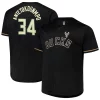 Superb Giannis Antetokounmpo Milwaukee Bucks Profile Big & Tall Name & Number Button Up Jersey   Black perfect for showing team spirit