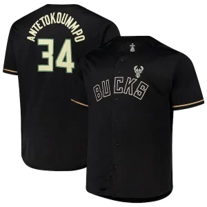 Superb Giannis Antetokounmpo Milwaukee Bucks Profile Big & Tall Name & Number Button Up Jersey   Black perfect for showing team spirit