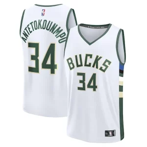 Magnificent Giannis Antetokounmpo Milwaukee Bucks Fast Break Replica Player Jersey   Association Edition   White to elevate your game - day look