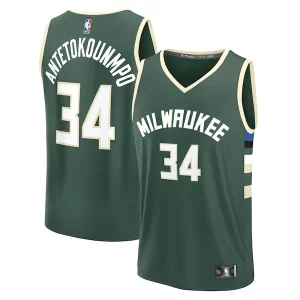 Stunning Giannis Antetokounmpo Milwaukee Bucks Fast Break Replica Player Jersey   Icon Edition   Hunter Green for passionate basketball fans