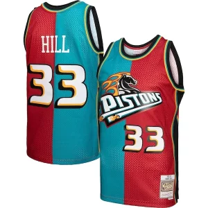Premium Grant Hill Detroit Pistons Hardwood Classics 1999/00 Split Swingman Jersey   Teal/Red perfect for showing team spirit