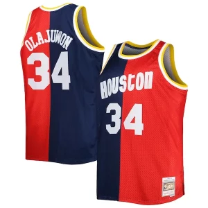 Fantastic Hakeem Olajuwon Houston Rockets Big & Tall Hardwood Classics 1993/94 Split Swingman Jersey   Navy/Red for passionate basketball fans