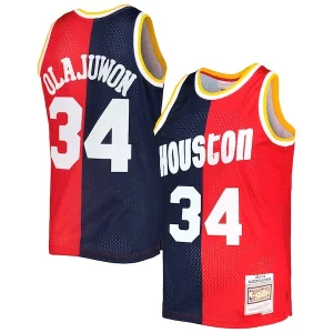 Charming Hakeem Olajuwon Houston Rockets Hardwood Classics 1993/94 Split Swingman Jersey   Navy/Red for passionate basketball fans