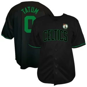 Charming Jayson Tatum Boston Celtics Profile Big & Tall Name & Number Button Up Jersey   Black for passionate basketball fans