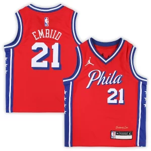 Premium Joel Embiid Philadelphia 76ers Jordan Brand Preschool 2022/23 Replica Jersey   Statement Edition   Red to elevate your game - day look