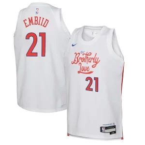 Superb Joel Embiid Philadelphia 76ers Nike Youth 2022/23 Swingman Jersey   City Edition   White to stand out at the arena