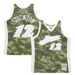 Stunning John Stockton Utah Jazz Hardwood Classics 1998/99 Ghost Green Swingman Jersey   Camo a must - have for collectors