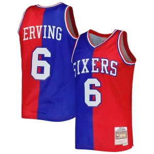 Stunning Julius Erving Philadelphia 76ers Hardwood Classics 1982/83 Split Swingman Jersey   Royal/Red to elevate your game - day look