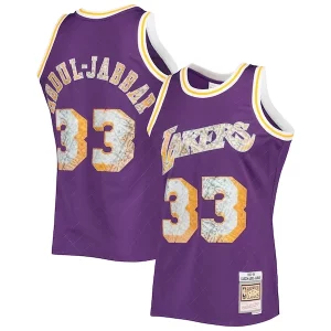 Gorgeous Kareem Abdul Jabbar Los Angeles Lakers 1996 97 Hardwood Classics NBA 75th Anniversary Diamond Swingman Jersey   Purple a must - have for collectors