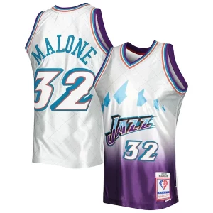 Superb Karl Malone Utah Jazz 1996/97 Hardwood Classics 75th Anniversary Swingman Jersey   Platinum for ultimate sports enthusiasts