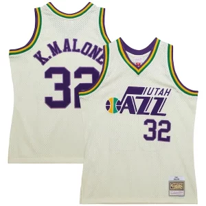 Gorgeous Karl Malone Utah Jazz Chainstitch Swingman Jersey   Cream perfect for showing team spirit