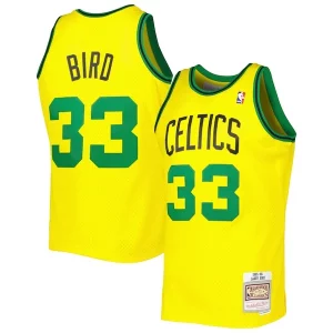 Magnificent Larry Bird Boston Celtics 1985 86 Hardwood Classics Reload 3.0 Swingman Jersey   Gold to elevate your game - day look