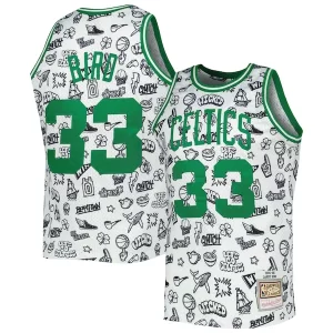 Superb Larry Bird Boston Celtics 1985/86 Hardwood Classics Doodle Swingman Jersey   White to elevate your game - day look