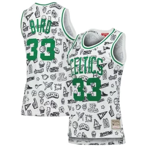 Superb Larry Bird Boston Celtics Women's 1985 Doodle Swingman Jersey   White perfect for showing team spirit