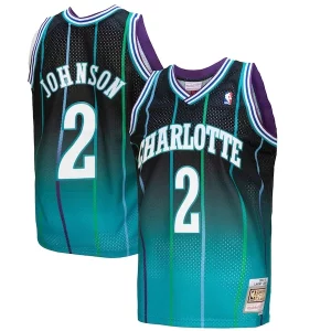 Charming Larry Johnson Charlotte Hornets 1992/93 Hardwood Classics Fadeaway Swingman Player Jersey   Teal/Black to stand out at the arena