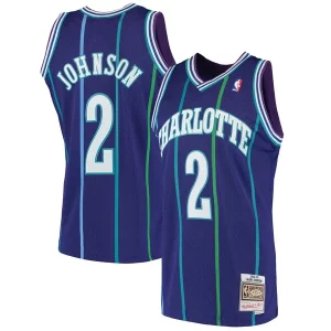 Superb Larry Johnson Charlotte Hornets 1994/95 Hardwood Classics Swingman Jersey   Purple perfect for showing team spirit