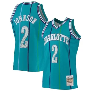 Gorgeous Larry Johnson Charlotte Hornets 1996/97 Hardwood Classics NBA 75th Anniversary Diamond Swingman Jersey   Teal perfect for showing team spirit