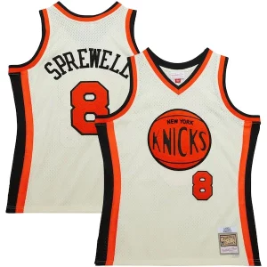 Stunning Latrell Sprewell New York Knicks Chainstitch Swingman Jersey   Cream for passionate basketball fans