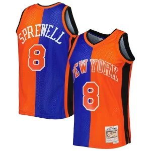 Premium Latrell Sprewell New York Knicks Hardwood Classics 1998/99 Split Swingman Jersey   Blue/Orange for ultimate sports enthusiasts