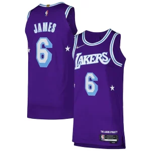 Premium LeBron James Los Angeles Lakers Nike Authentic Player Jersey   City Edition   Purple to stand out at the arena