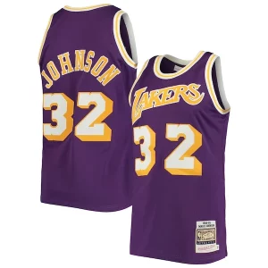 Exquisite Magic Johnson Los Angeles Lakers 1984/85 Hardwood Classics Authentic Jersey   Purple/Gold for ultimate sports enthusiasts