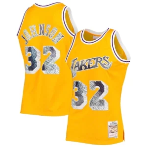 Stunning Magic Johnson Los Angeles Lakers 1984/85 Hardwood Classics NBA 75th Anniversary Diamond Swingman Jersey   Gold perfect for showing team spirit